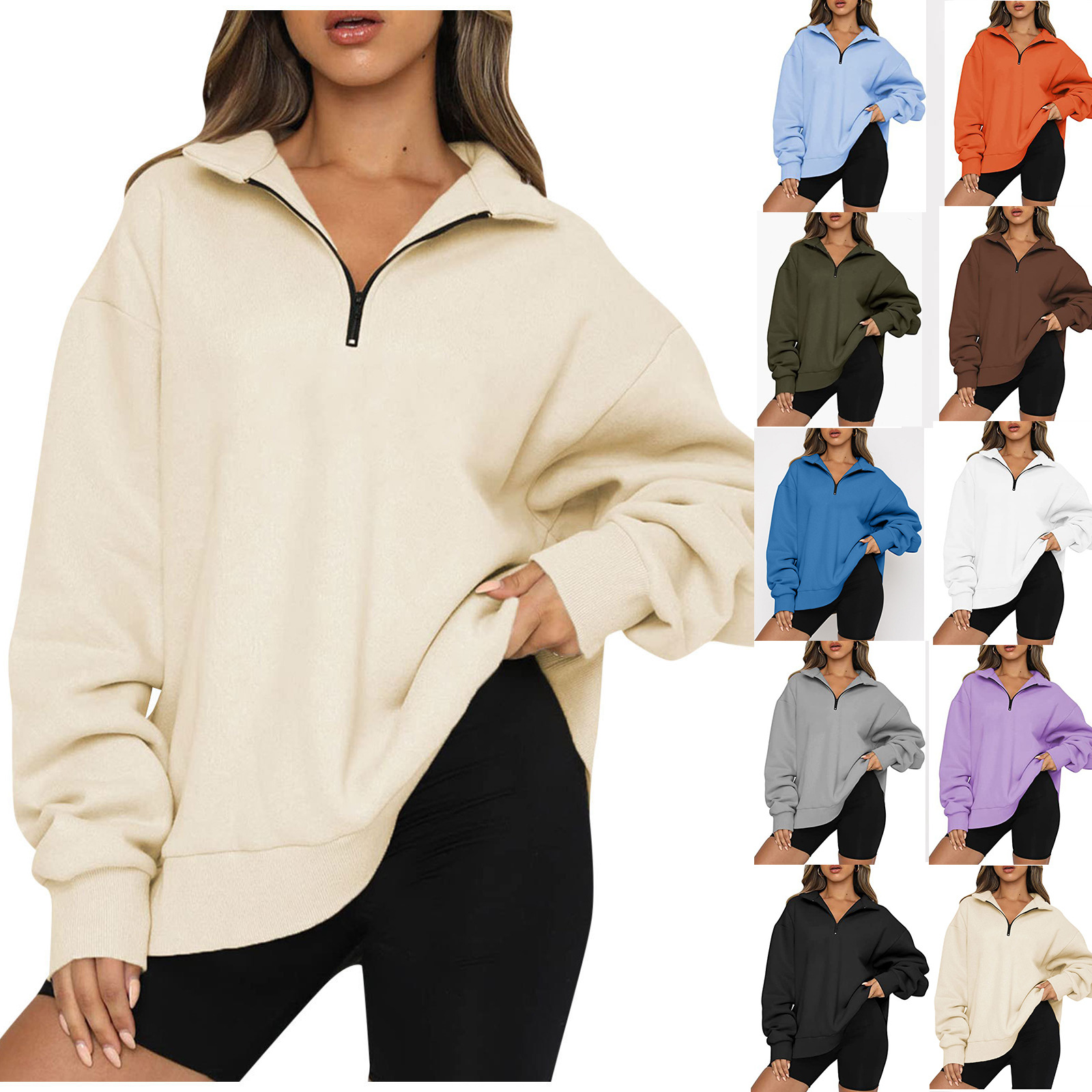 Europa y américa mujer otoño invierno nuevo amazon casual top media cremallera manga larga más sudadera sin bolsillo sudadera mujer Application Scenario