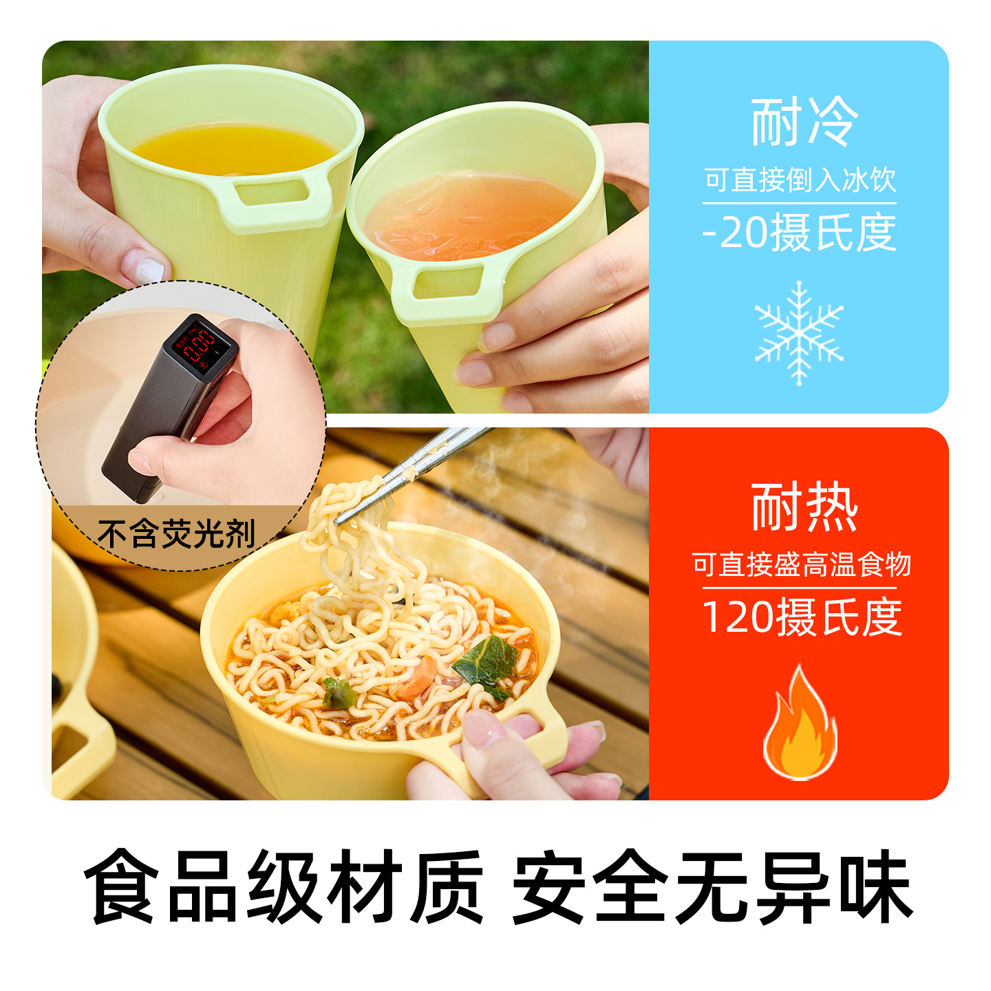 【CL】25Q4#H242-1 Light green portable tableware set, multi-compartment fresh-keeping lunch box set, instant noodle bowl, student portable lunch box Application Scenario