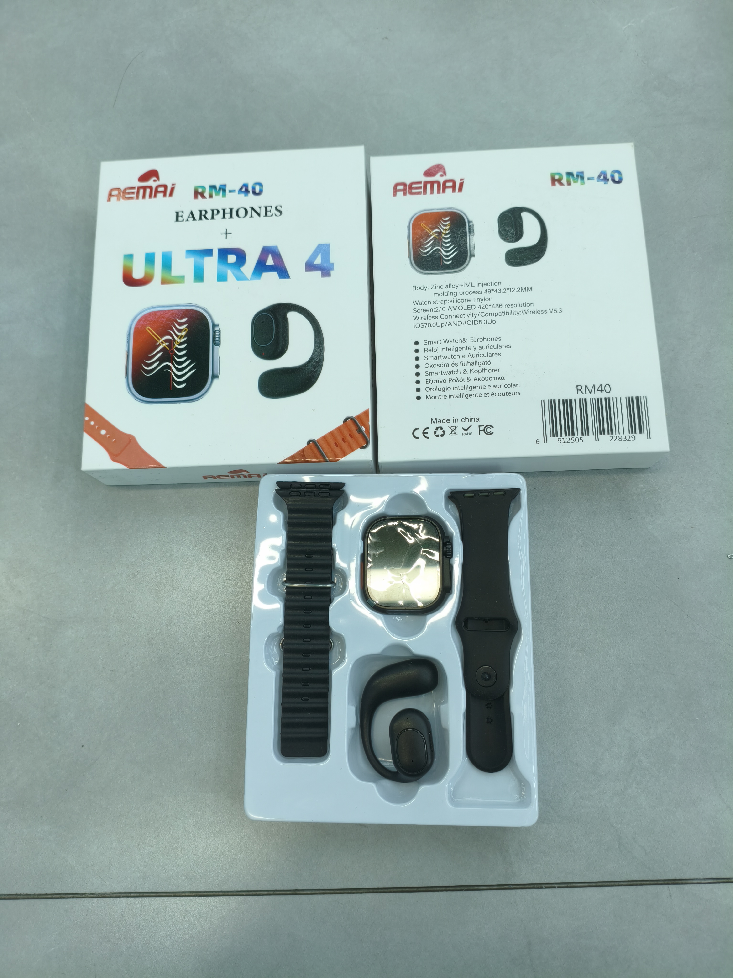 AEMAI RM40 Smartwatch Set Ultra4 Smartwatch + Open Bluetooth Headphones Dual Strap Gift Box Set detail image 4