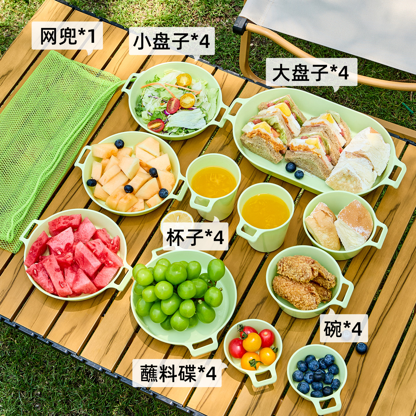 【CL】25Q4#H242-1 Light green portable tableware set, multi-compartment fresh-keeping lunch box set, instant noodle bowl, student portable lunch box details Picture