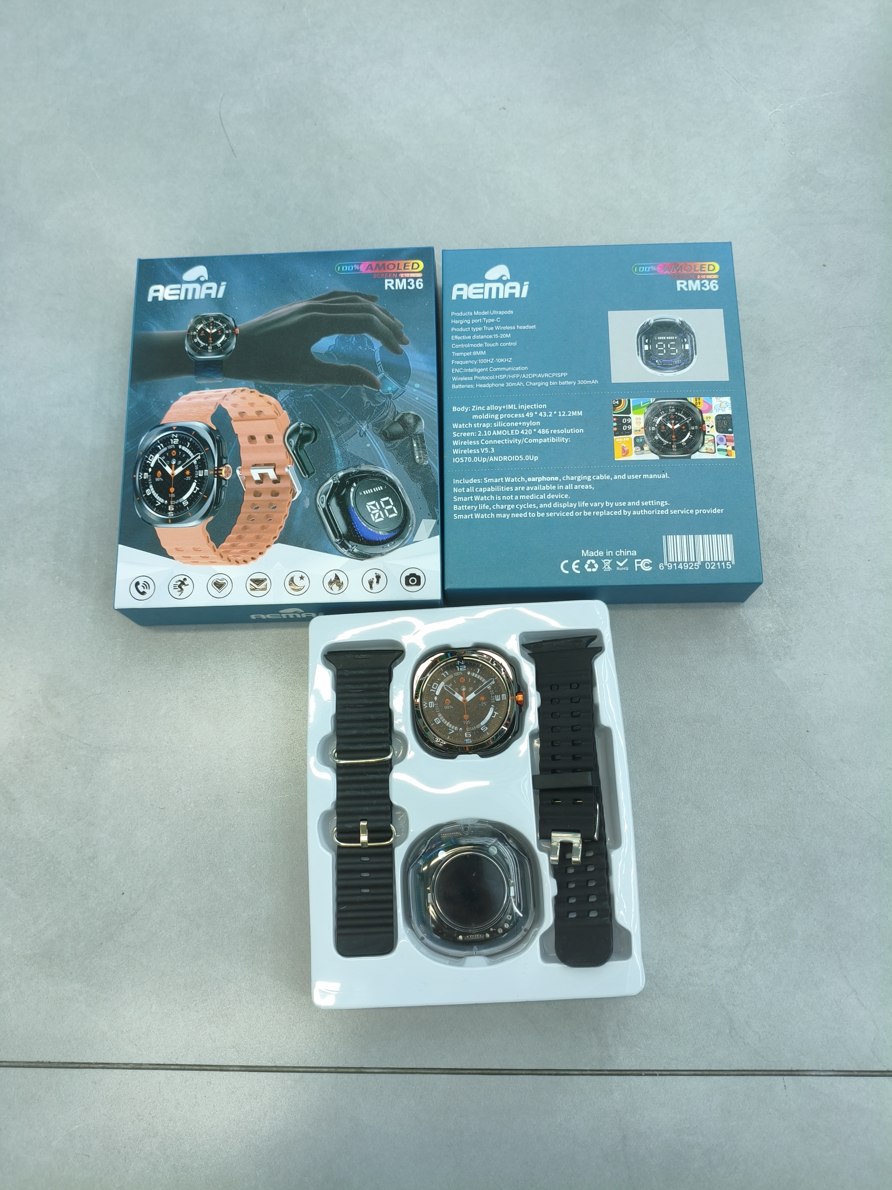AEMAI RM36 Smartwatch Set AMOLED Large Screen Men's Outdoor Sports Smartwatch Double Strap Gift Box detail image 5
