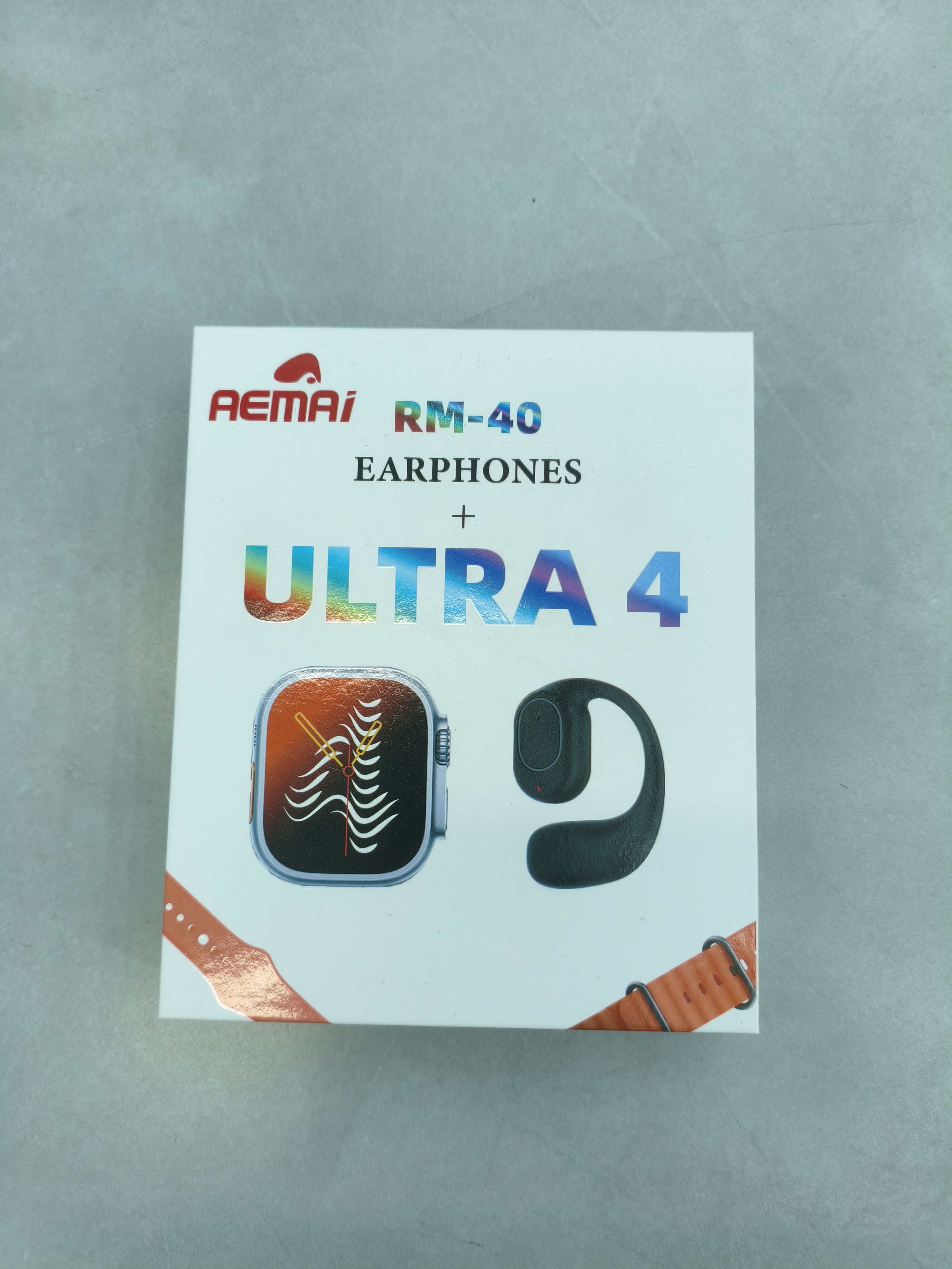 AEMAI RM40 Smartwatch Set Ultra4 Smartwatch + Open Bluetooth Headphones Dual Strap Gift Box Set
