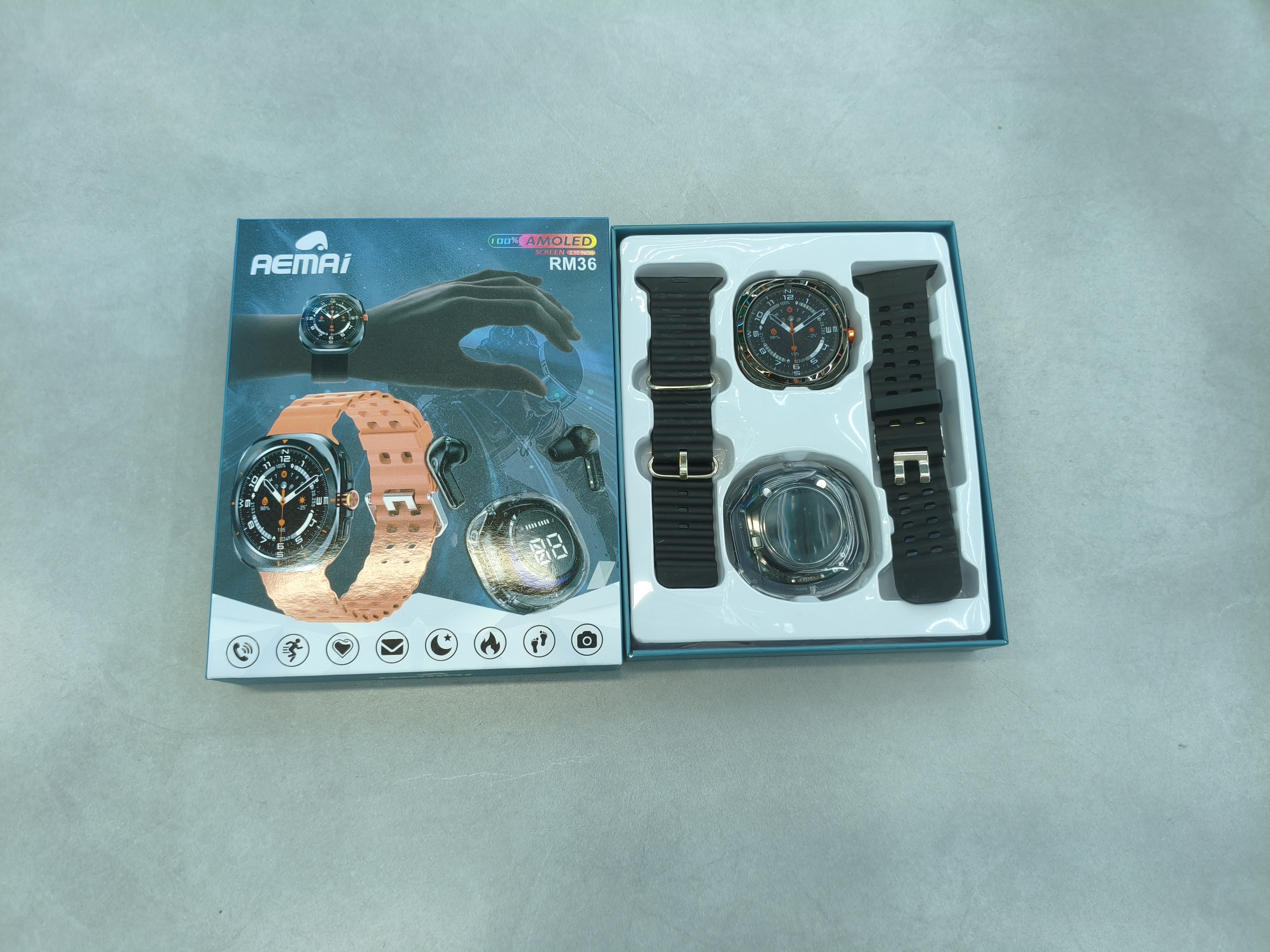 AEMAI RM36 Smartwatch Set AMOLED Large Screen Men's Outdoor Sports Smartwatch Double Strap Gift Box details Picture