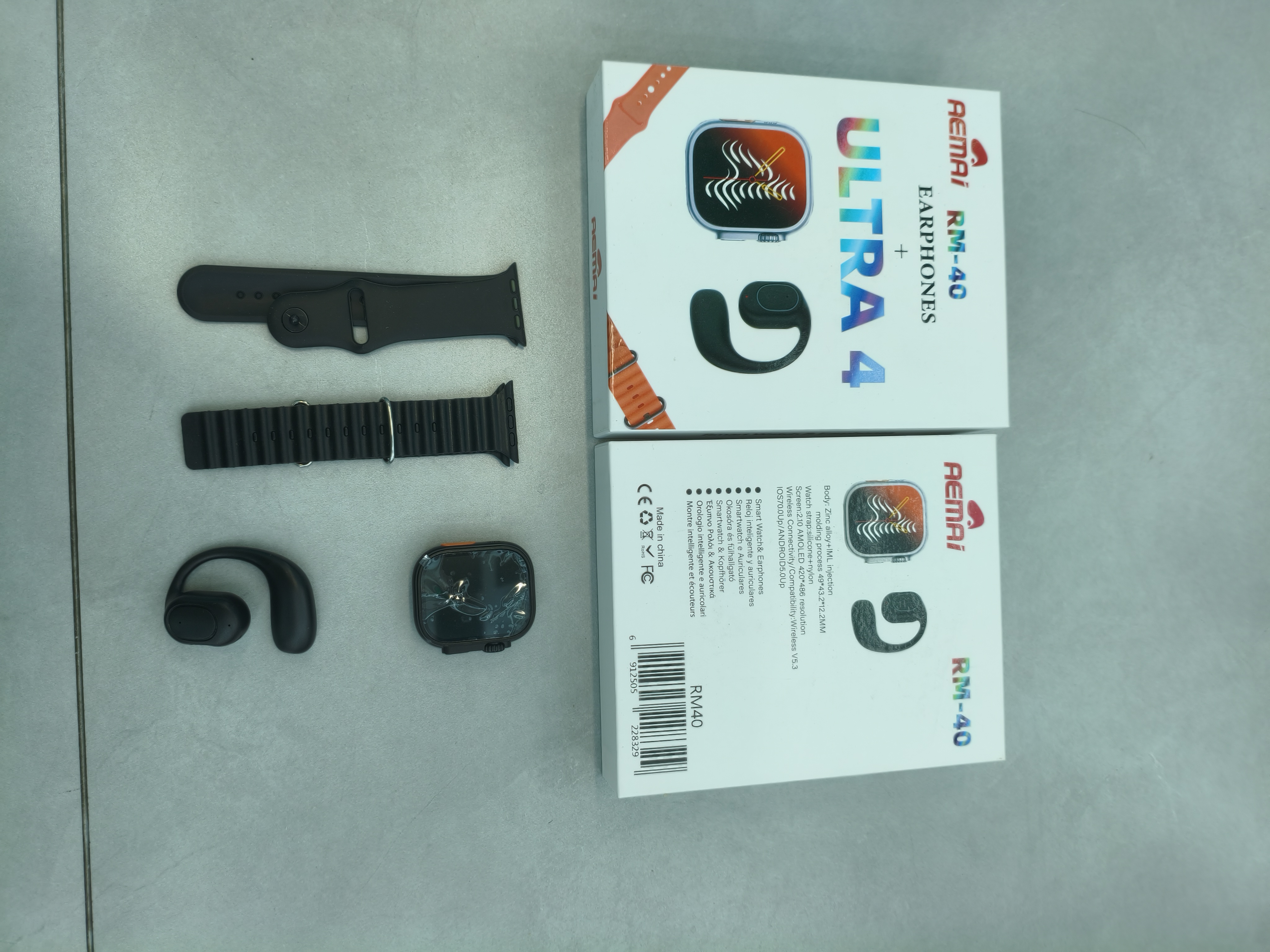 AEMAI RM40 Smartwatch Set Ultra4 Smartwatch + Open Bluetooth Headphones Dual Strap Gift Box Set detail image 5