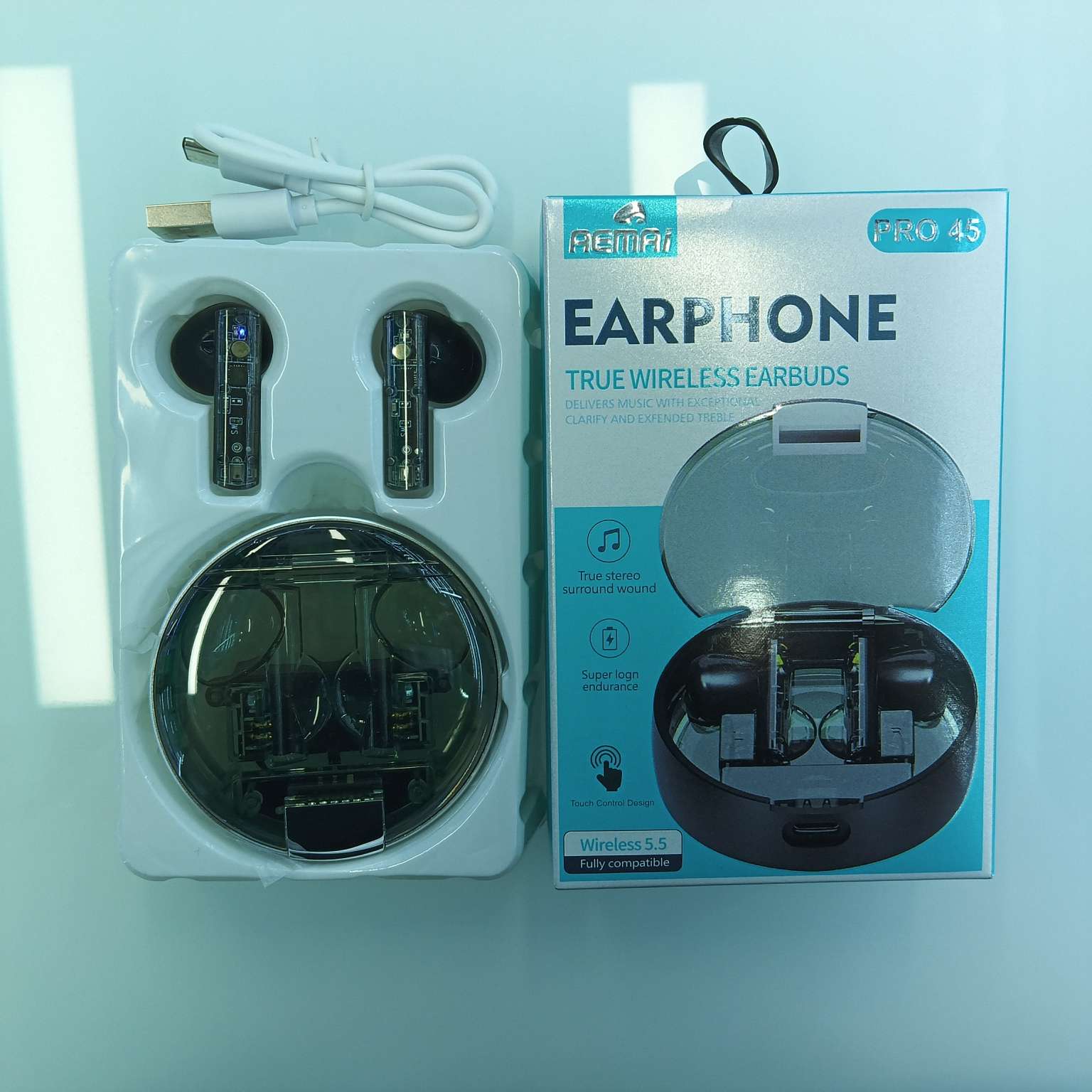 AEMAI PRO45 Transparent Case Bluetooth Headphones, Bluetooth 5.5 TWS True wireless in-ear touch headphones, cross-border export wholesale