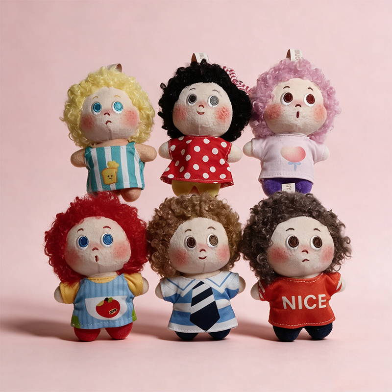 Set plush toys, explosive head schoolbags, keychains, pendants, decorations, cute cartoon dolls, plush toys, wholesale for export, six colorful curly plush dolls, cute throw pillows, plush toys, children's gifts, collectible items