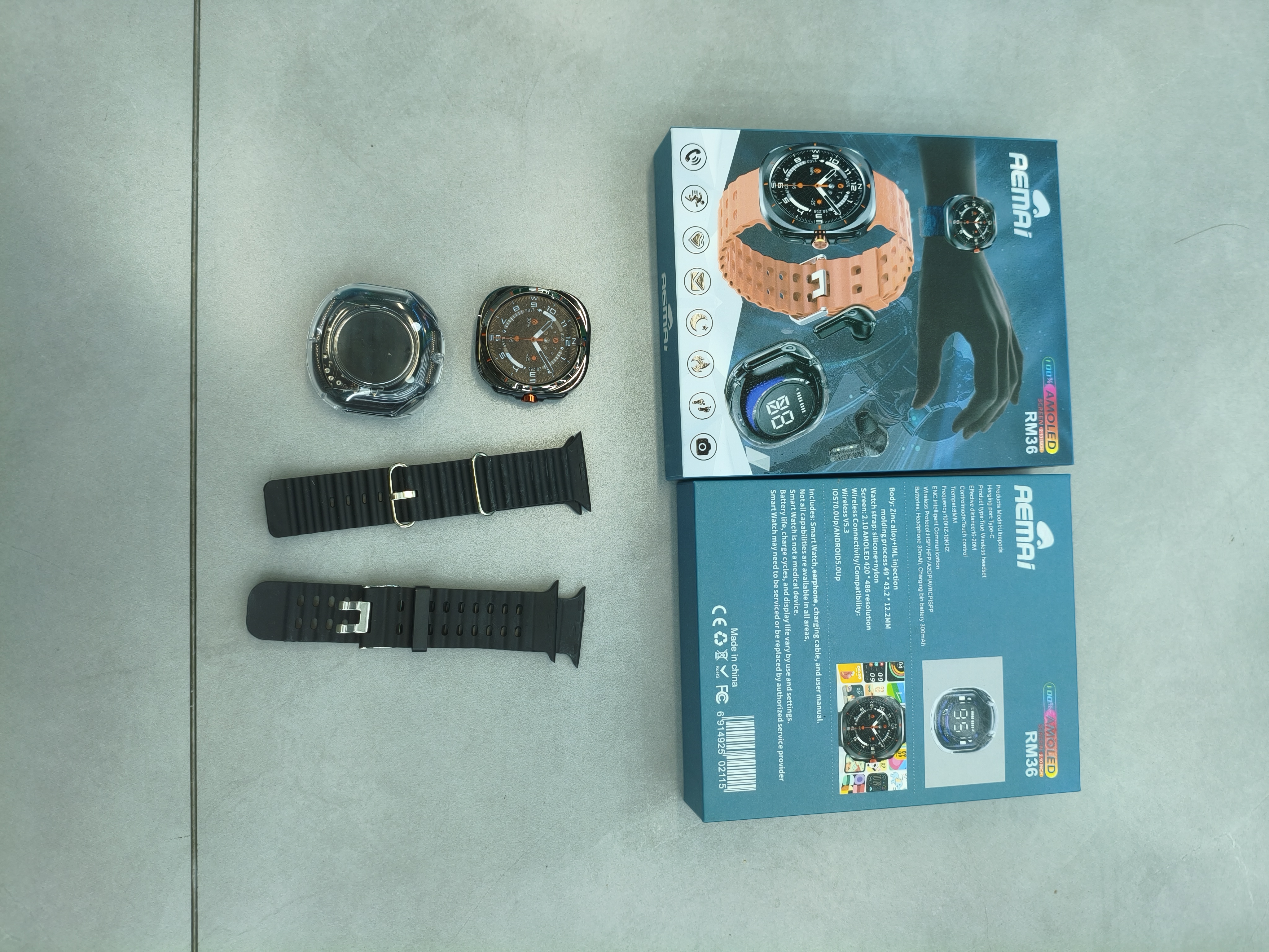 AEMAI RM36 Smartwatch Set AMOLED Large Screen Men's Outdoor Sports Smartwatch Double Strap Gift Box Item Picture