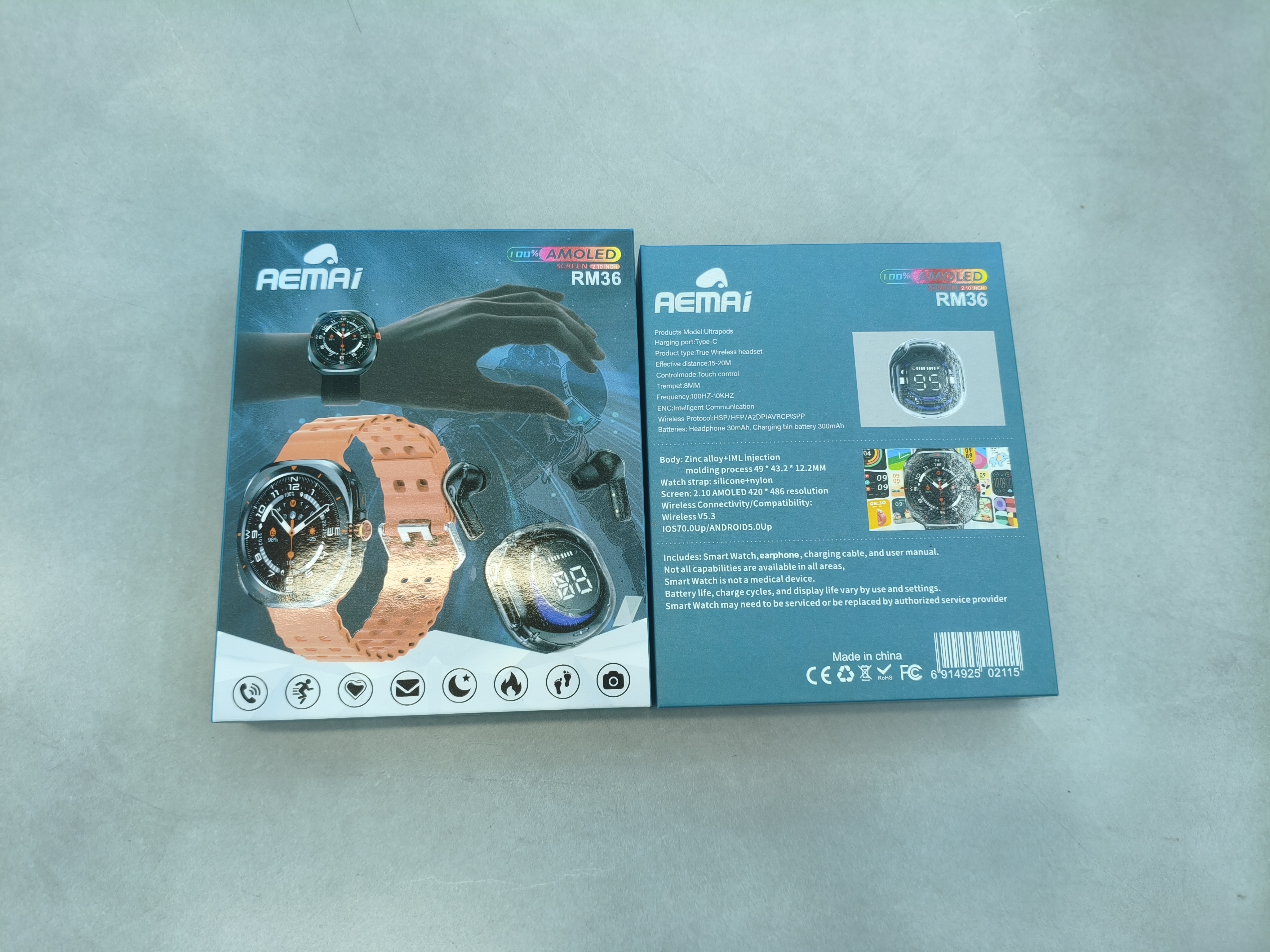 AEMAI RM36 Smartwatch Set AMOLED Large Screen Men's Outdoor Sports Smartwatch Double Strap Gift Box Specification image
