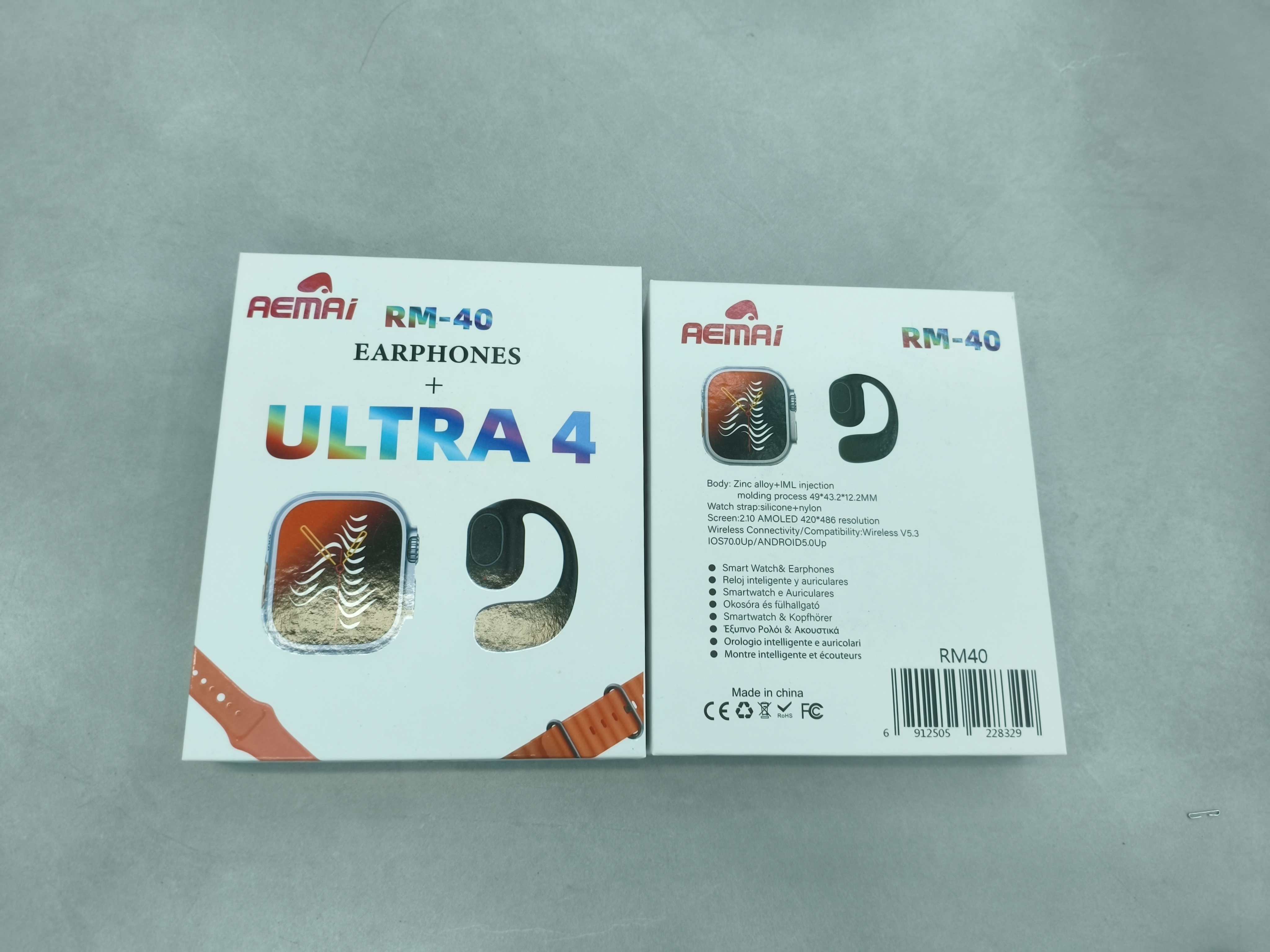 AEMAI RM40 Smartwatch Set Ultra4 Smartwatch + Open Bluetooth Headphones Dual Strap Gift Box Set detail image 3