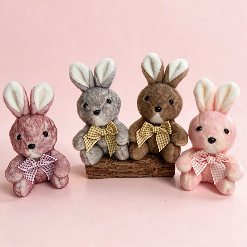 Cute bow ties, little rabbits, plush keychains, bags, pendants, cartoon dolls, figurines, wholesale for foreign trade, decorative hanging ornaments, four cute rabbit plush dolls, soft and adorable throw pillows, plush figurines, children's toys, gifts, collectibles