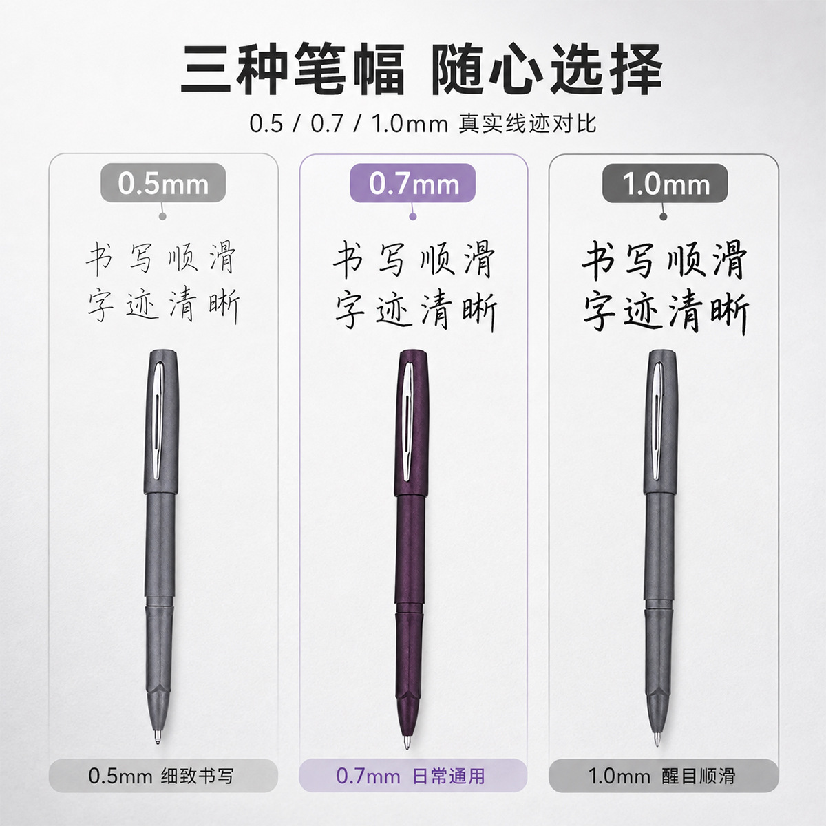 Baok PC5338/5328/5318 large-capacity titanium steel double-bead gel pen 0.5/0.7/1.0mm office and business signature pen black gel pen Specification image