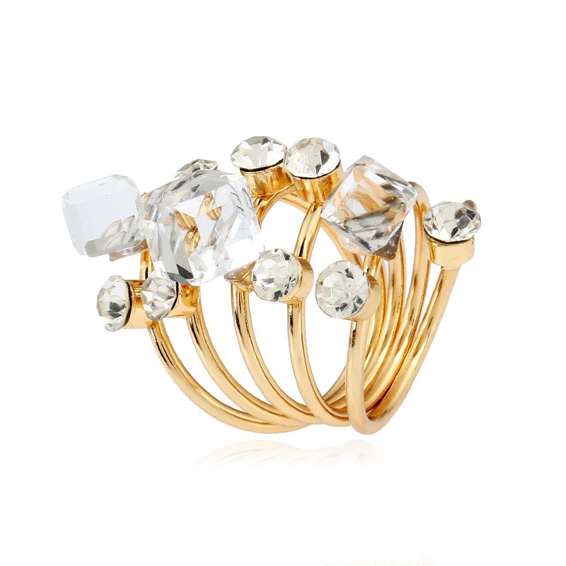 European and American retro colored crystal ring, multi-layer wound open ring for women, personalized and fashionable accessory Item Picture