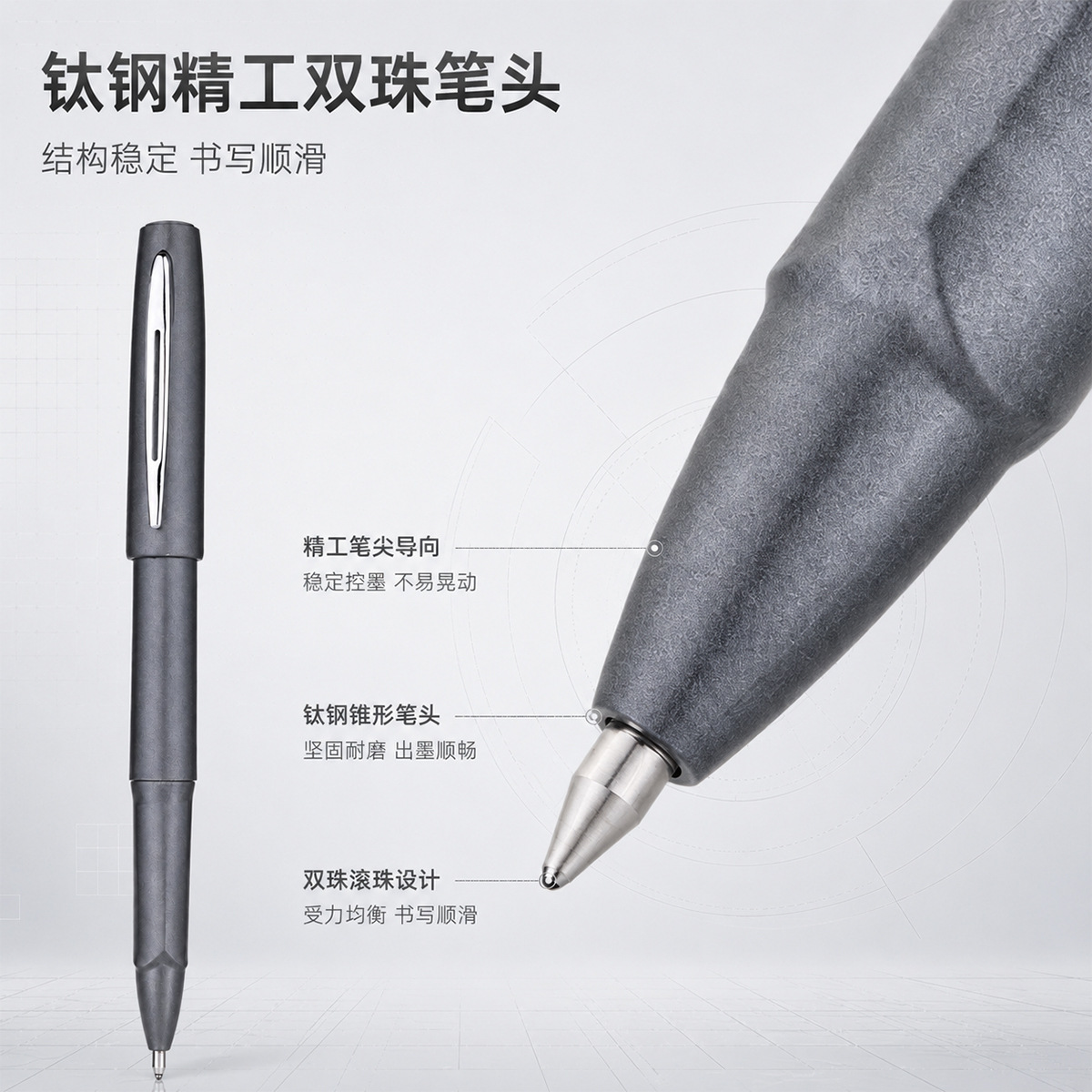 Baok PC5338/5328/5318 large-capacity titanium steel double-bead gel pen 0.5/0.7/1.0mm office and business signature pen black gel pen details Picture