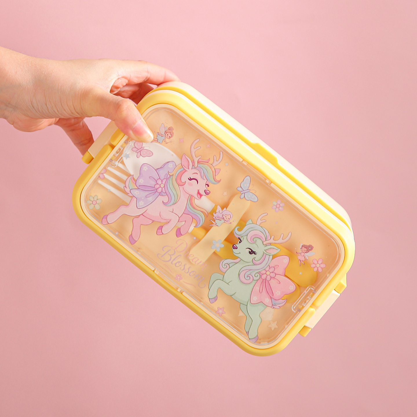 【CL】26Q3#6729 Colorful Cartoon Fresh-keeping Lunch Box Set, Stainless Steel four-compartment Lunch Box, Instant Noodle Bowl, Student Portable Tableware set Application Scenario
