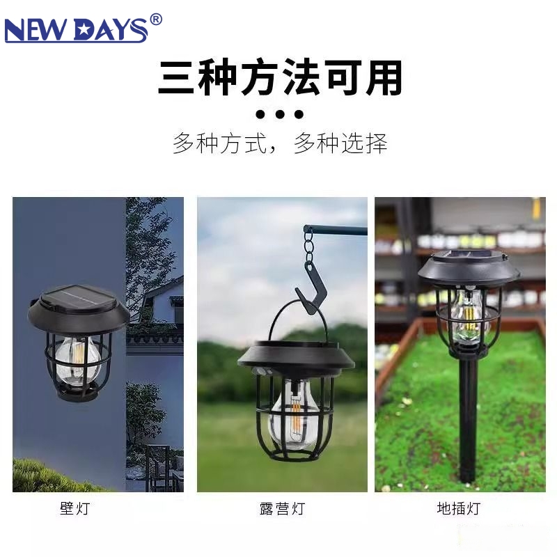 NEWDAYS brand's new cross-border human-sensing rechargeable solar lamps, outdoor waterproof garden lamps, portable tungsten filament lamps and camping atmosphere lamps Specification image