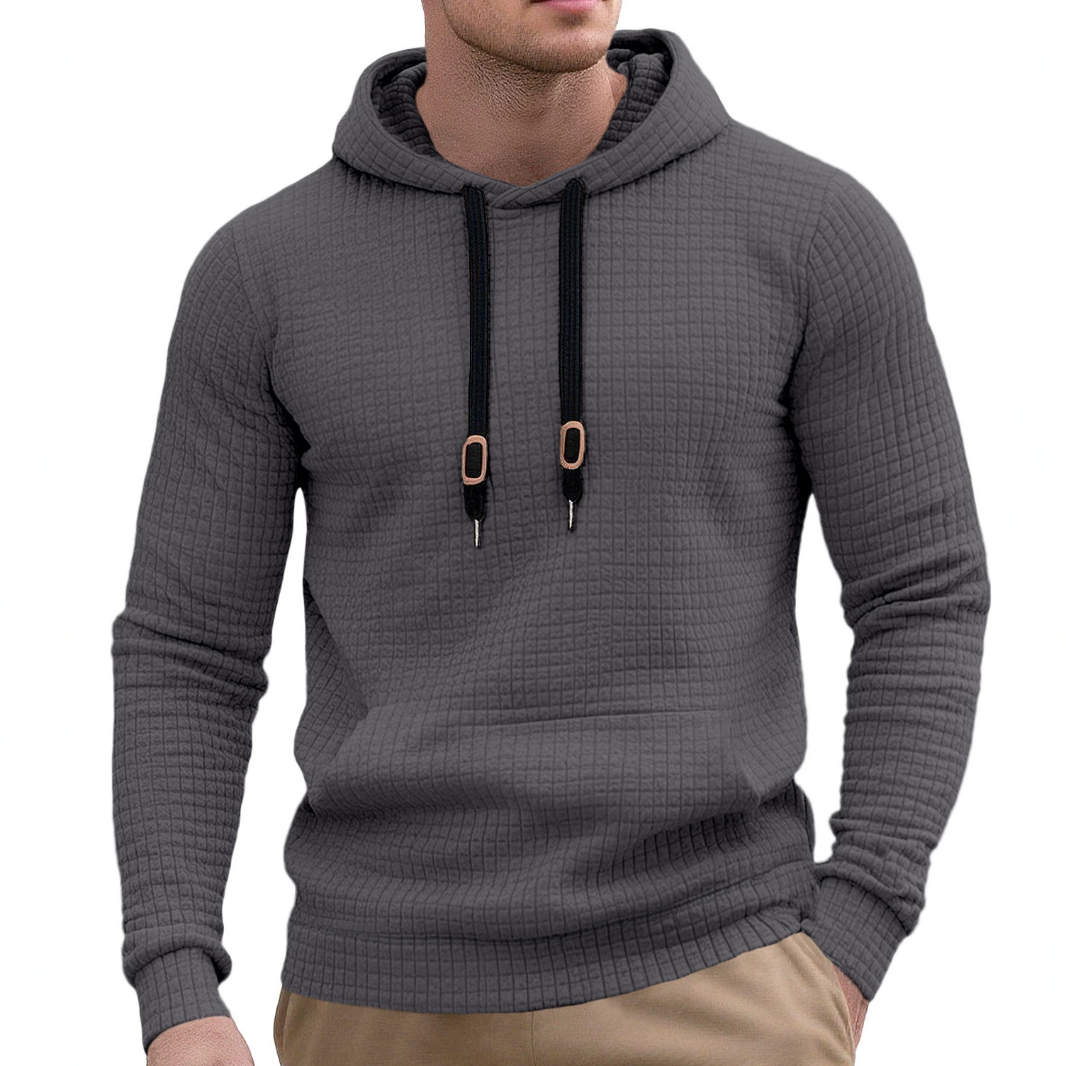 Cross-border men's jacquard top, Amazon Opa Spring and Autumn new casual loose sporty solid color hooded sweatshirt undefined