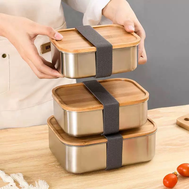 Stainless steel bamboo lid lunch box, sealed preservation box, student lunch box, refrigerator food storage box, large capacity details Picture