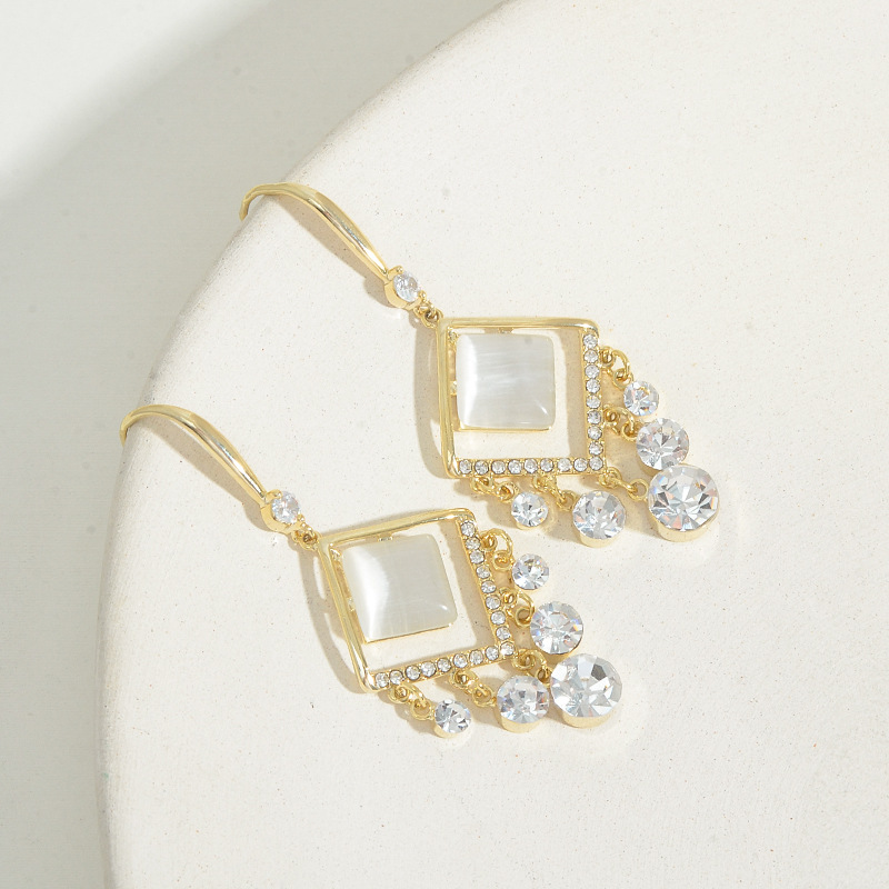 Golden hollowed-out square tassel ear hooks, female geometric square long pendant ear studs Application Scenario