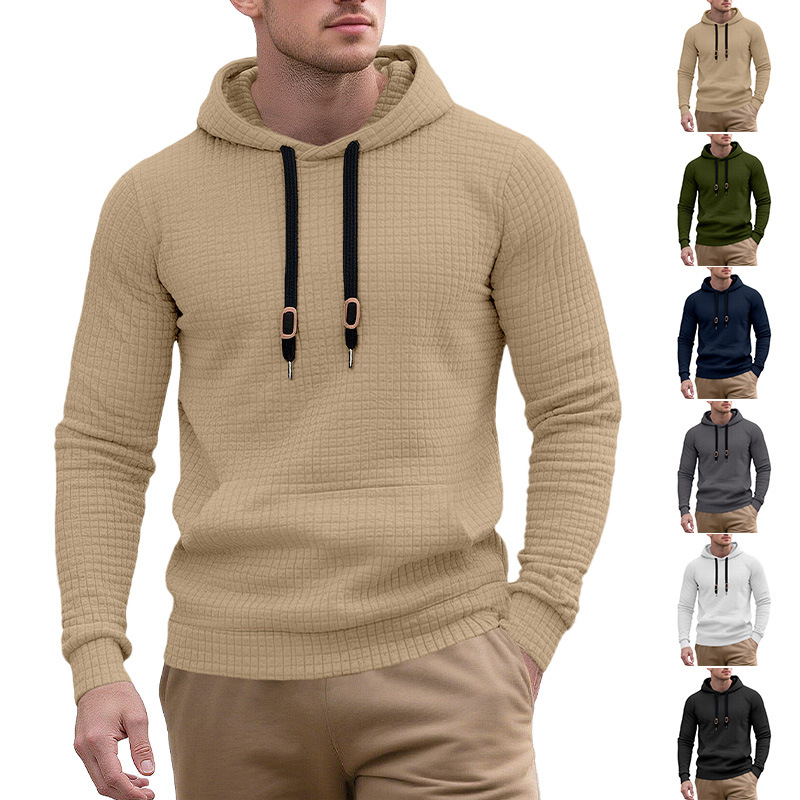 Cross-border men's jacquard top, Amazon Opa Spring and Autumn new casual loose sporty solid color hooded sweatshirt Application Scenario