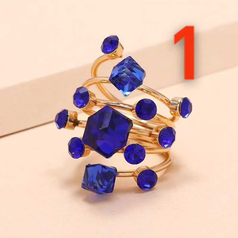 Yiwu source metal iron rings, multiple styles to choose from, water diamonds, pearls, metal balls mixed and matched, adjustable openings, fashionable rings, Dingxi jewelry Accessories 001-1 Item Picture
