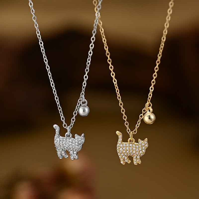 Plata gatito colgante collar mujer cutie pussy pequeña bola clavícula cadena chica vestido collar decorativo
