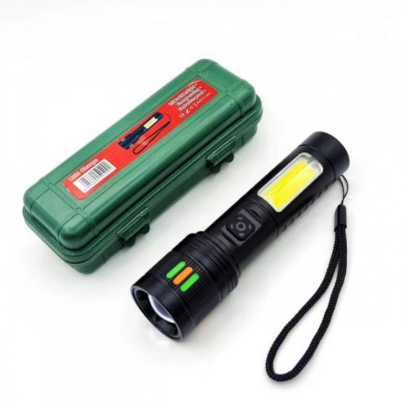 A powerful extendable portable flashlight with a green storage box, a multi-functional outdoor emergency lighting tool
