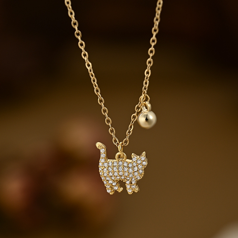 Plata gatito colgante collar mujer cutie pussy pequeña bola clavícula cadena chica vestido collar decorativo details Picture