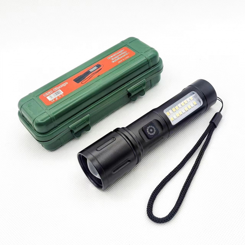 Multi-functional high-intensity flashlight, portable telescopic mini black storage box, storage set, night camping lighting tool