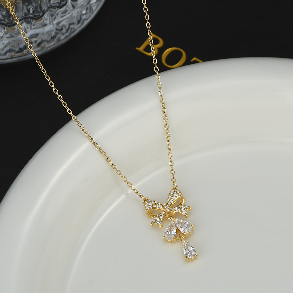 Oro lleno de diamantes collar arco mujer colgante de gota cadena de clavícula doncella regalo collar decorativo Item Picture
