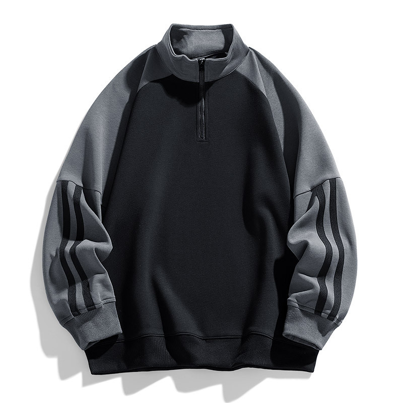 The half-zipper hoodie for men is a versatile and trendy brand for spring and autumn. It is a loose, color-blocked stand-up collar long-sleeved men's American-style top that is trendy Application Scenario