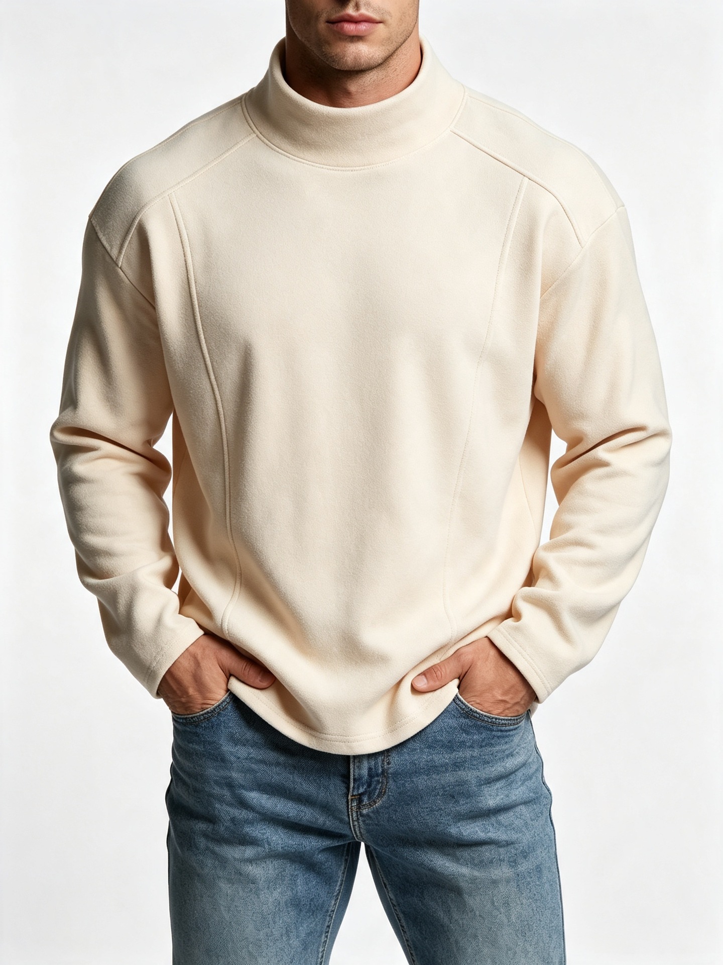 For men, wear a semi-high-neck base layer and a long-sleeved knitted T-shirt with a small neckline in the autumn and winter thermal underwear of De Rong