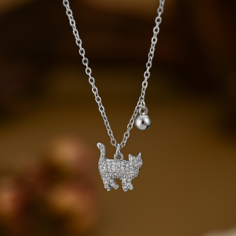 Plata gatito colgante collar mujer cutie pussy pequeña bola clavícula cadena chica vestido collar decorativo Specification image