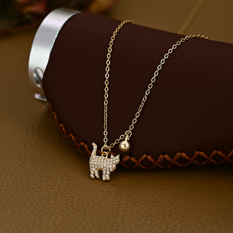 Plata gatito colgante collar mujer cutie pussy pequeña bola clavícula cadena chica vestido collar decorativo Application Scenario