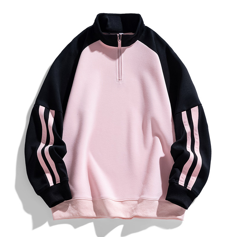 The half-zipper hoodie for men is a versatile and trendy brand for spring and autumn. It is a loose, color-blocked stand-up collar long-sleeved men's American-style top that is trendy