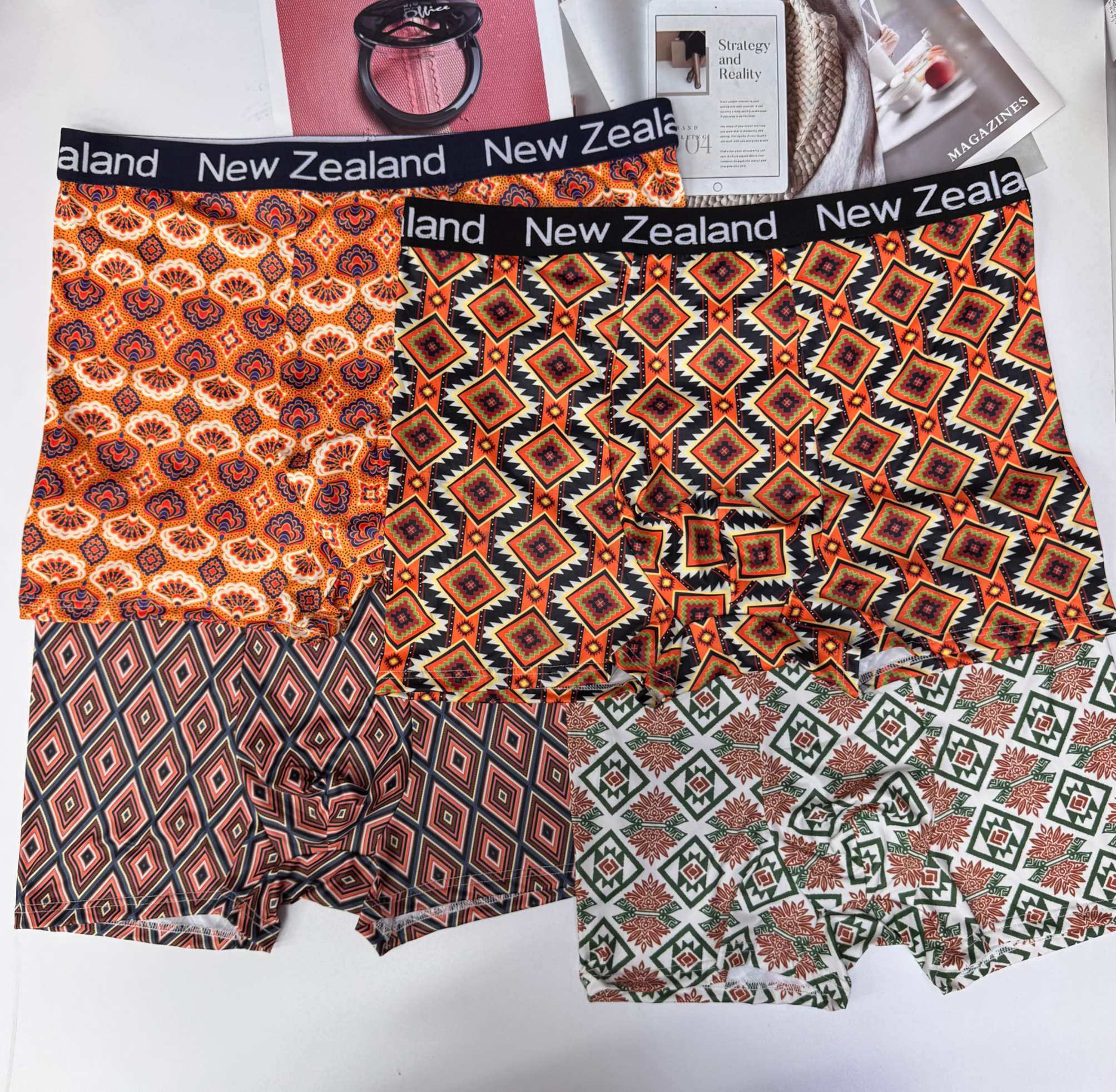 NZ005#New Zealand mens tamaño extra grande calzoncillas cómodas y amigables con la piel calzoncillas de los hombres calzoncillas de seda de leche se pueden personalizar floral QNI