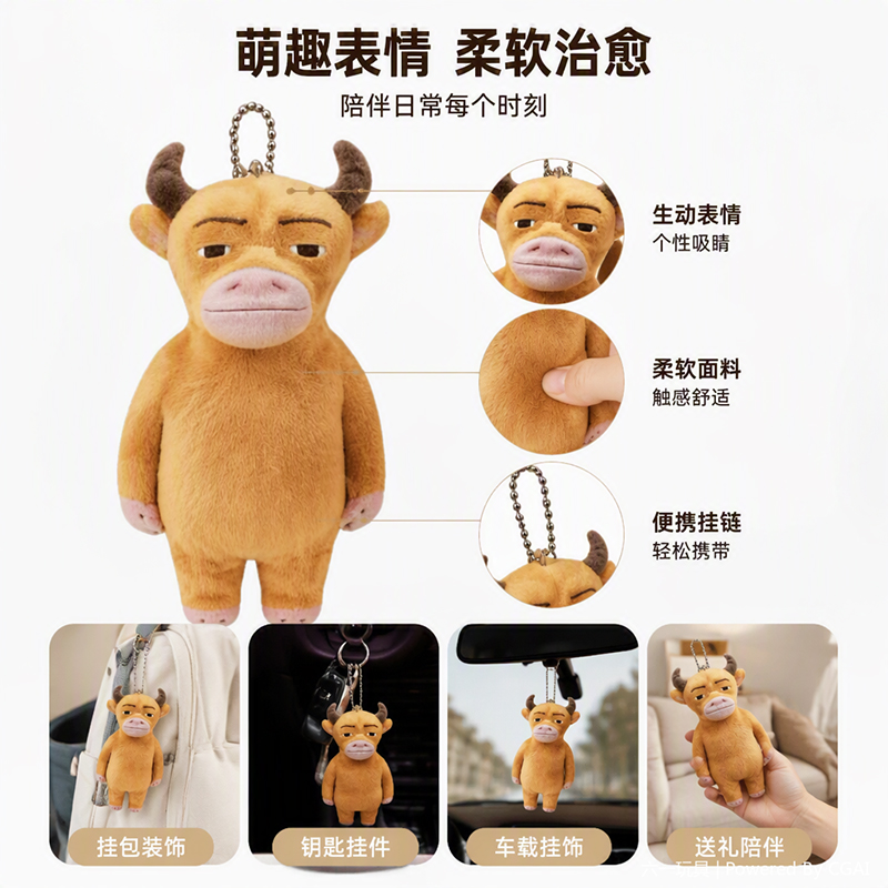 Vaca viene colgante alrededor de peluche llavero pequeño colgante anime dibujos animados lindo vaca forma muñeca de peluche almohada suave juguetes para niños muñeca de trapo regalo colección Application Scenario