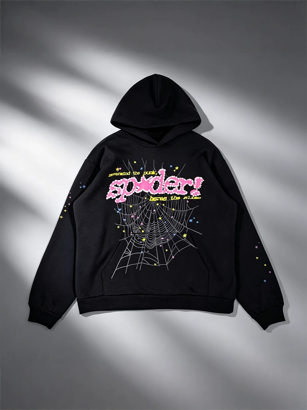 High-quality cross-border European and American streetwear brand spider web fleece loose, casual, large-sized, versatile and trendy men's hoodie and sweatshirt