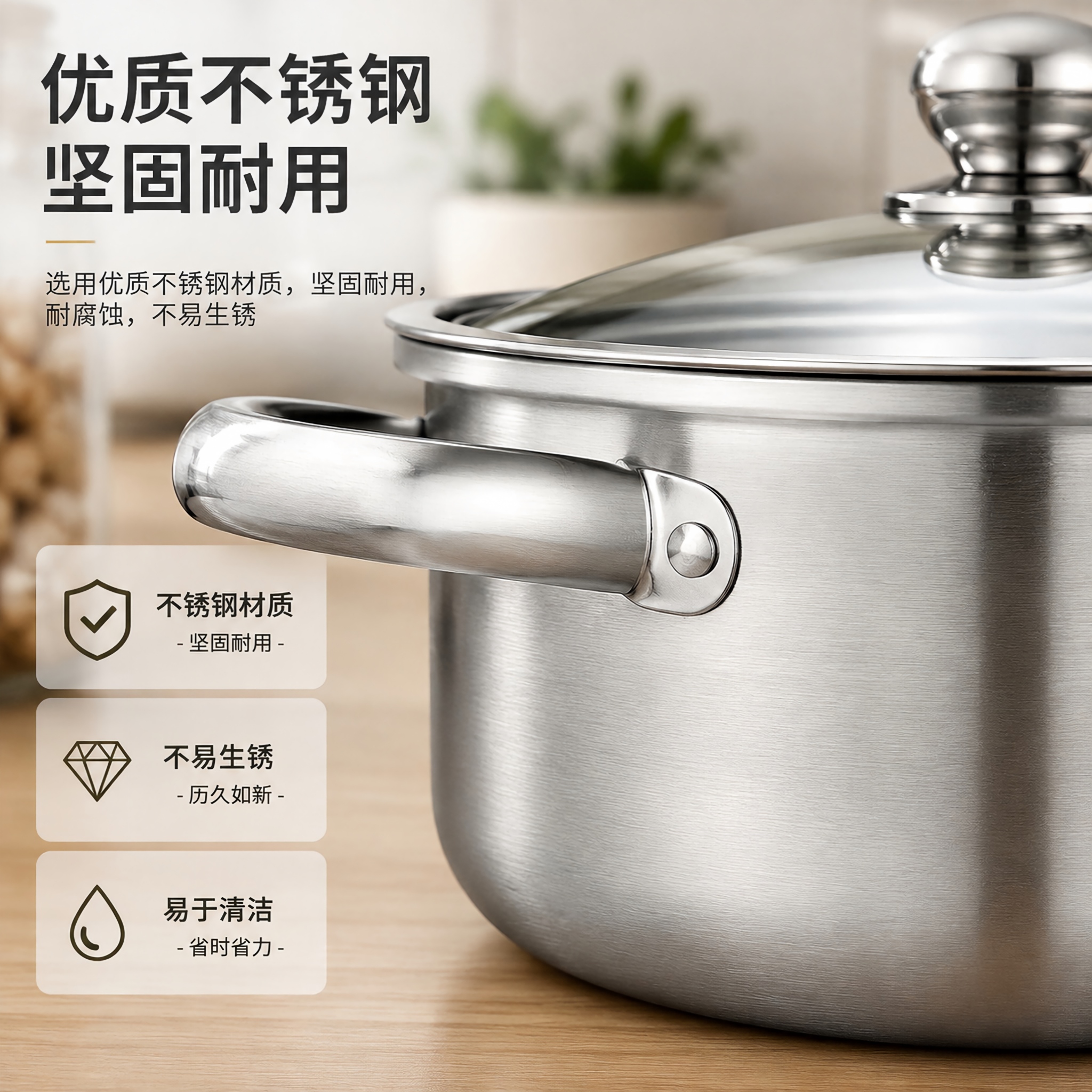 CGUCOOK Cross-border Foreign Trade Stainless Steel Cookware 10-piece Set, Silver double-ear stainless steel soup pot, household kitchen induction cooker universal set, 16-24cm details Picture