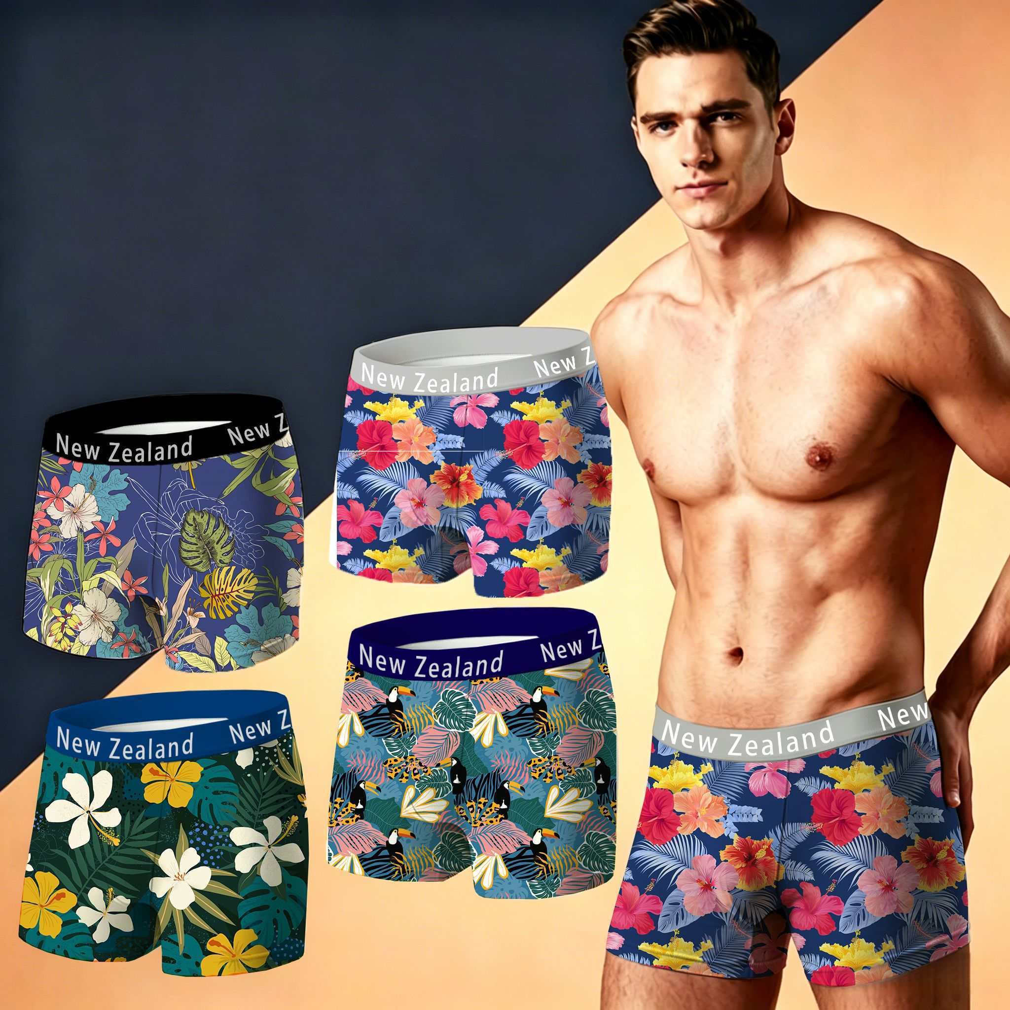 NZ007#New Zealand Men's Oversized Underwear Contrasting color waist Comfortable skin-friendly Underwear Men's underwear Milk Silk Underwear QNI Specification image