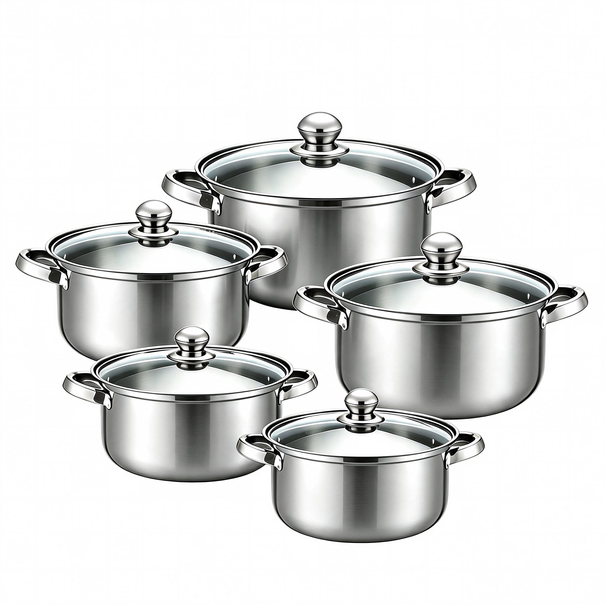 CGUCOOK Cross-border Foreign Trade Stainless Steel Cookware 10-piece Set, Silver double-ear stainless steel soup pot, household kitchen induction cooker universal set, 16-24cm Item Picture