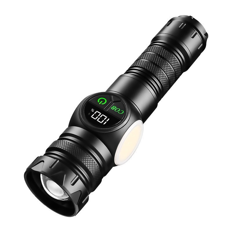 Black portable high-intensity telescopic flashlight, outdoor camping emergency lighting, multi-purpose flashlight lighting tool