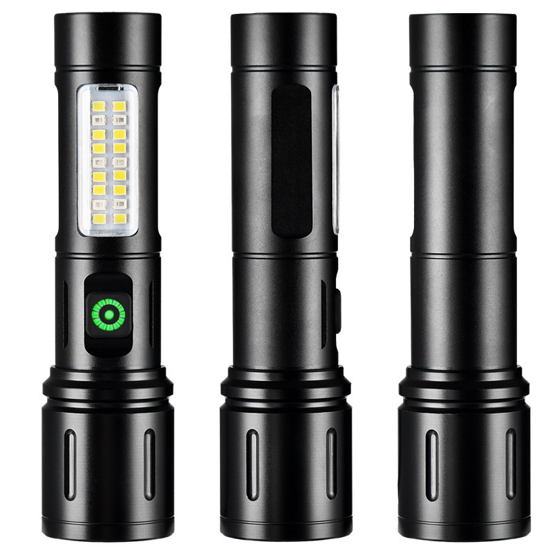 New high-intensity zoom portable flashlight, white laser aluminum alloy outdoor ultra-bright COB side light, work warning light