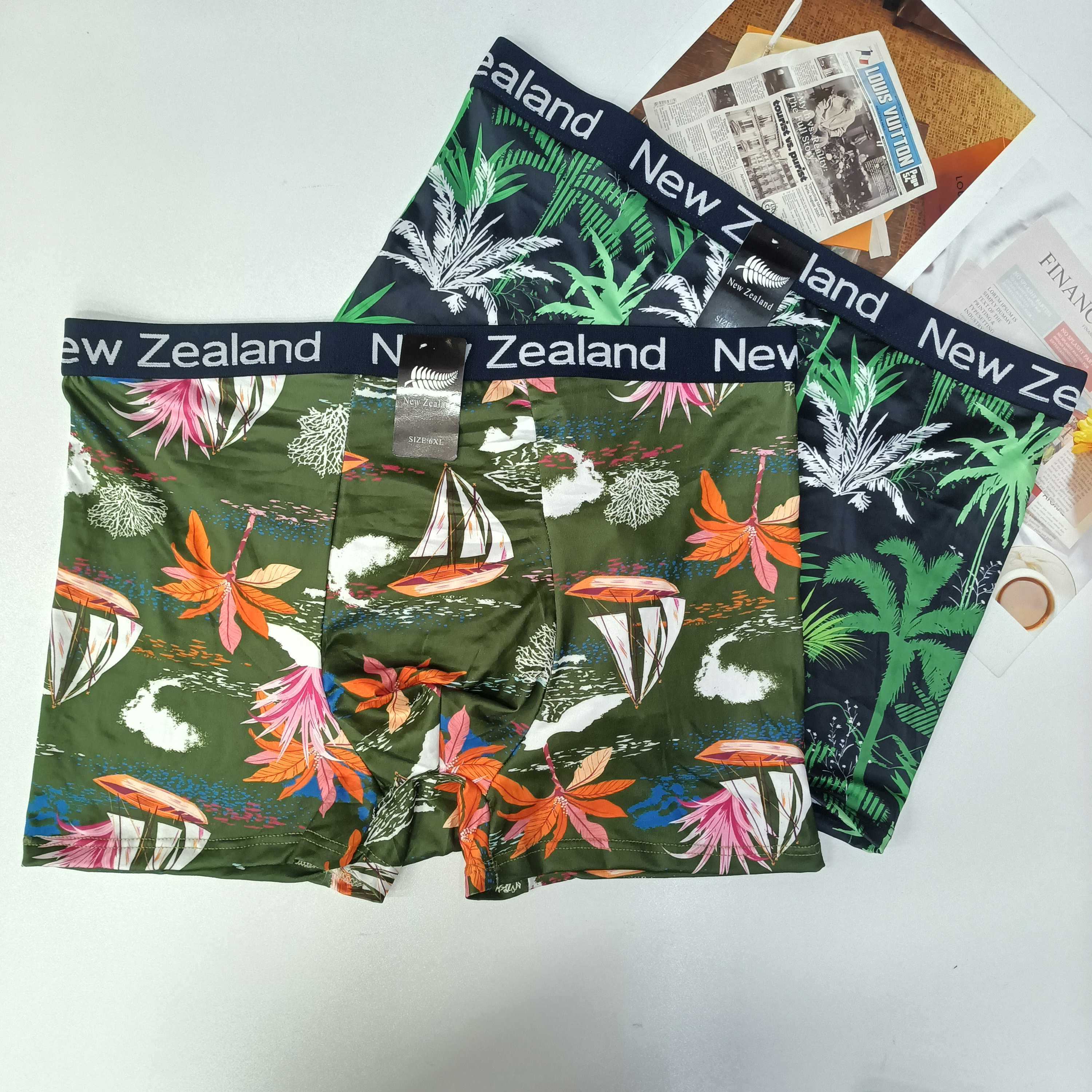 001#New Zealand hombres boxer panty muchos tropical estampado color rico elementos marinos hoja de palma vela coral cómodo transpirable tendencia QNI Item Picture