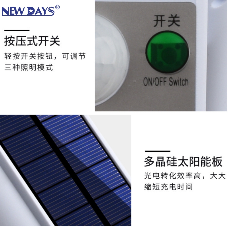 NEWDAYS marca transfronteriza nueva luz de monitoreo de simulación solar led, luz de emergencia de ángulo ajustable de sensor humano, luz de patio impermeable al aire libre Specification image