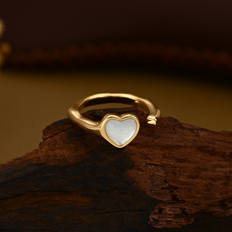 Baibei corazón abierto anillo mujer ajustable corazón anillo de oro simple temperamento decoración de la mano fuente details Picture
