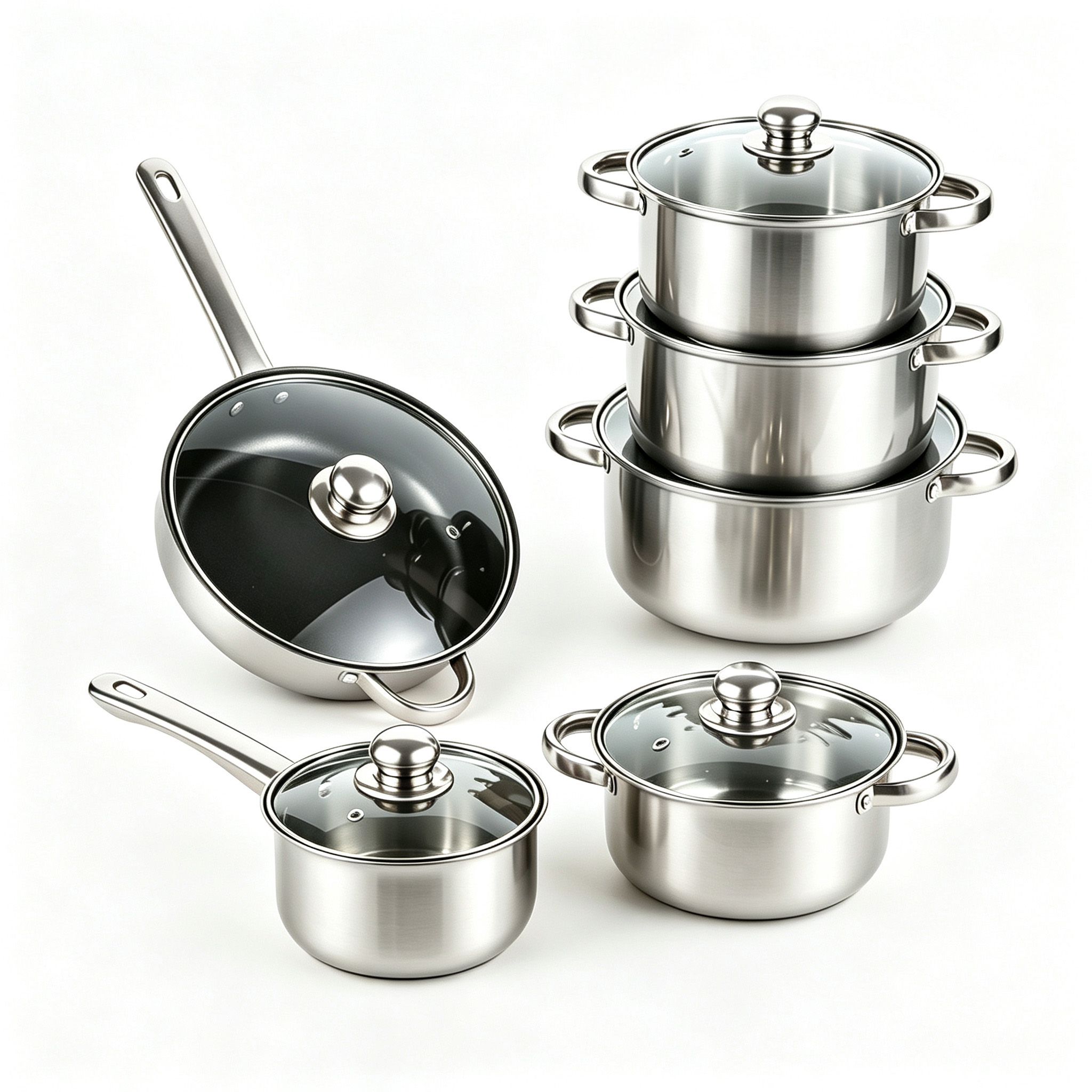 CGUCOOK color crudo acero inoxidable set 12 piezas binaural sartén set de sartén set de sartén multifunción set de sartén combinado home set Specification image