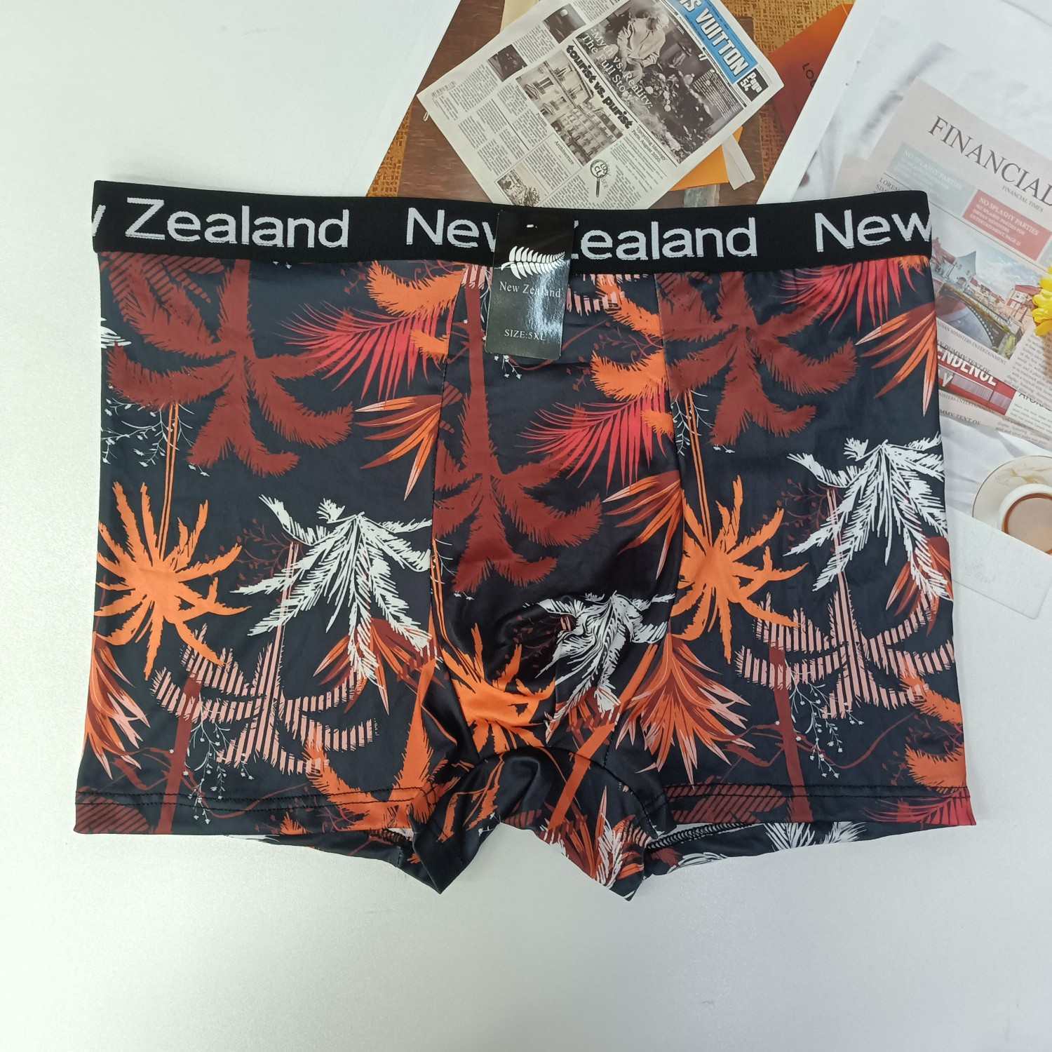 001#New Zealand hombres boxer panty muchos tropical estampado color rico elementos marinos hoja de palma vela coral cómodo transpirable tendencia QNI details Picture