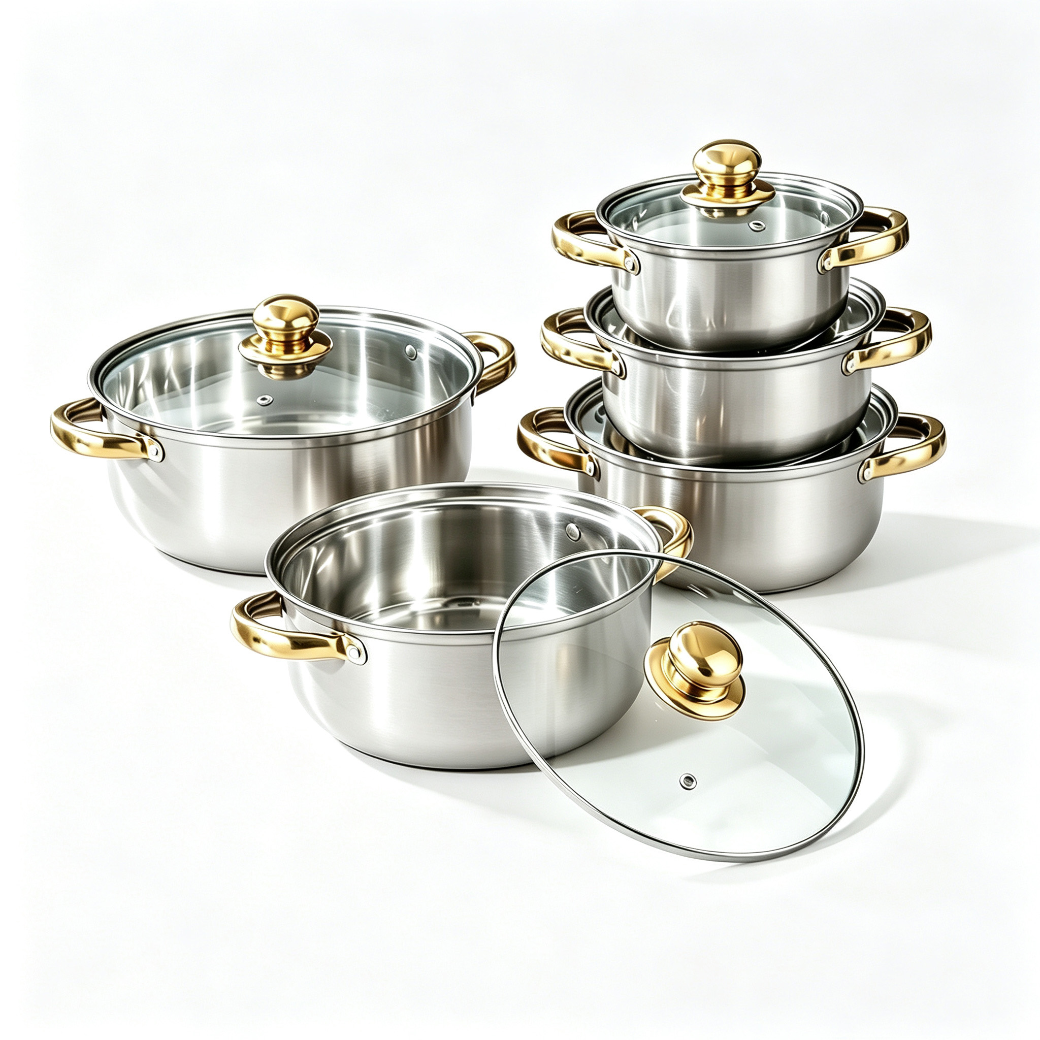 CGUCOOK Cross-border Foreign Trade Stainless Steel Cookware 10-piece Set: Golden double-ear Stainless steel Soup pot, Household kitchen induction cooker Universal set, 16-24cm details Picture
