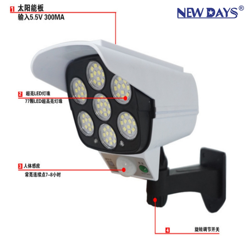 NEWDAYS marca transfronteriza nueva luz de monitoreo de simulación solar led, luz de emergencia de ángulo ajustable de sensor humano, luz de patio impermeable al aire libre details Picture