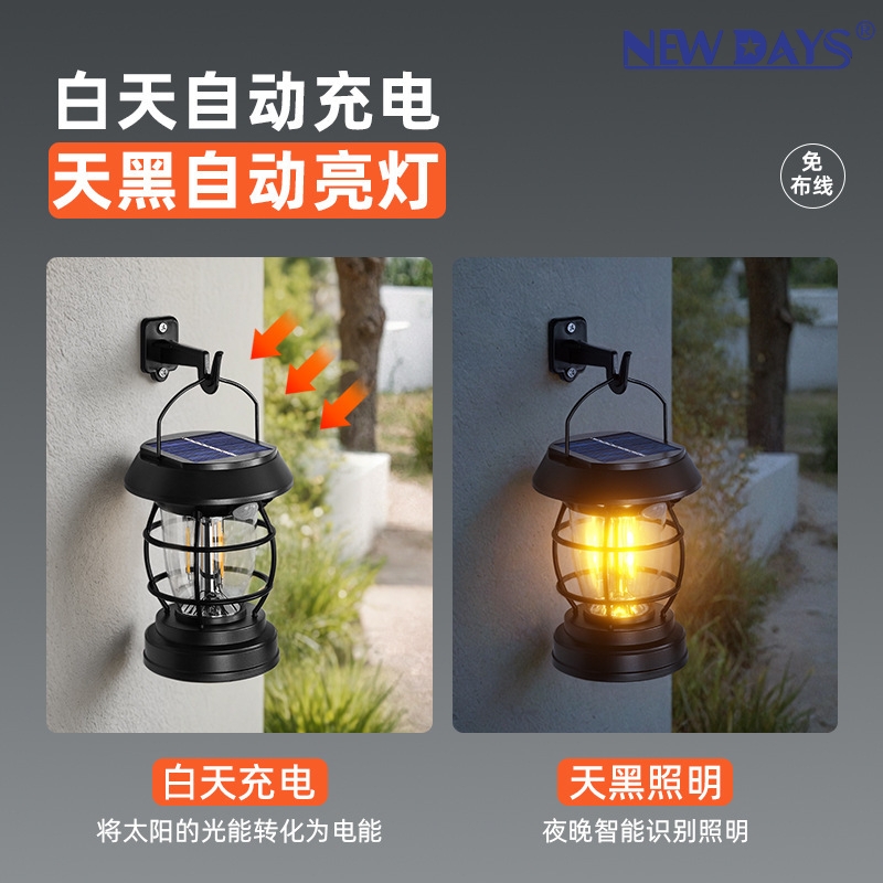 NEWDAYS brand's new cross-border human-sensing rechargeable solar lamps, outdoor waterproof garden lamps, and portable multi-functional camping atmosphere lamps details Picture
